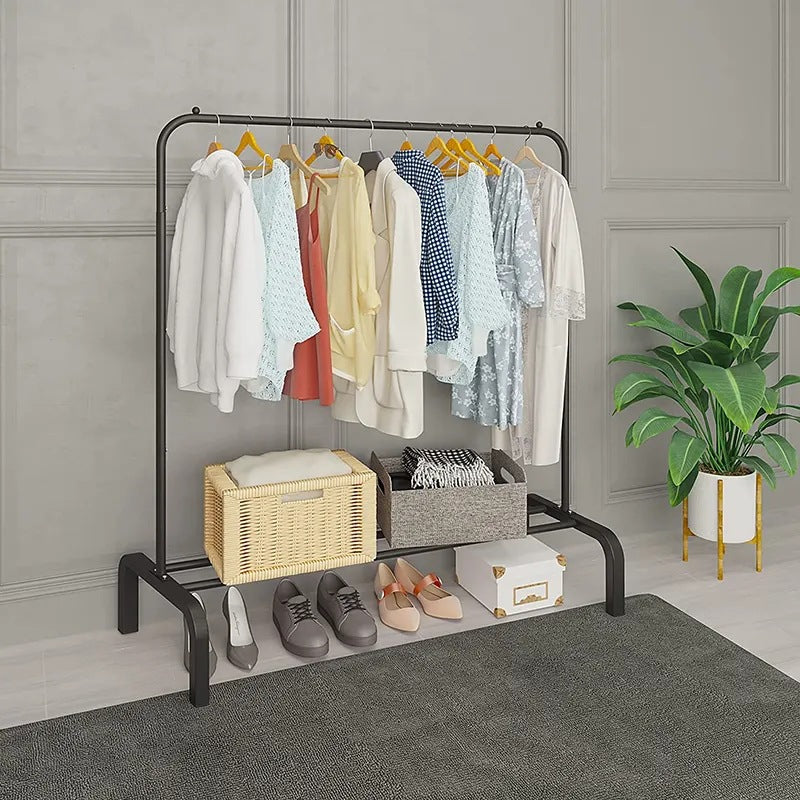 Portant à Vêtements Double Rail avec Rangement Chaussures